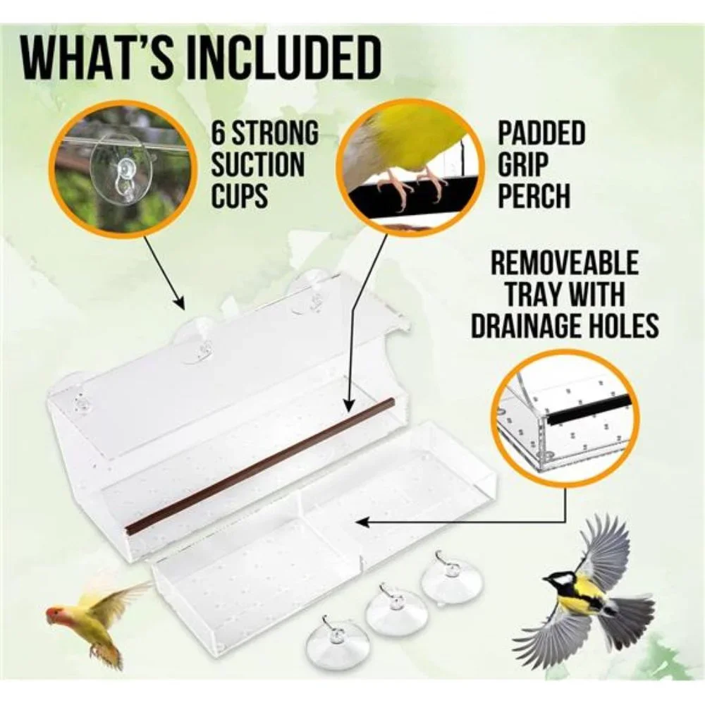 Window Bird Feeder with Strong Suction Cups,Clear Window Bird Feeder for Outside